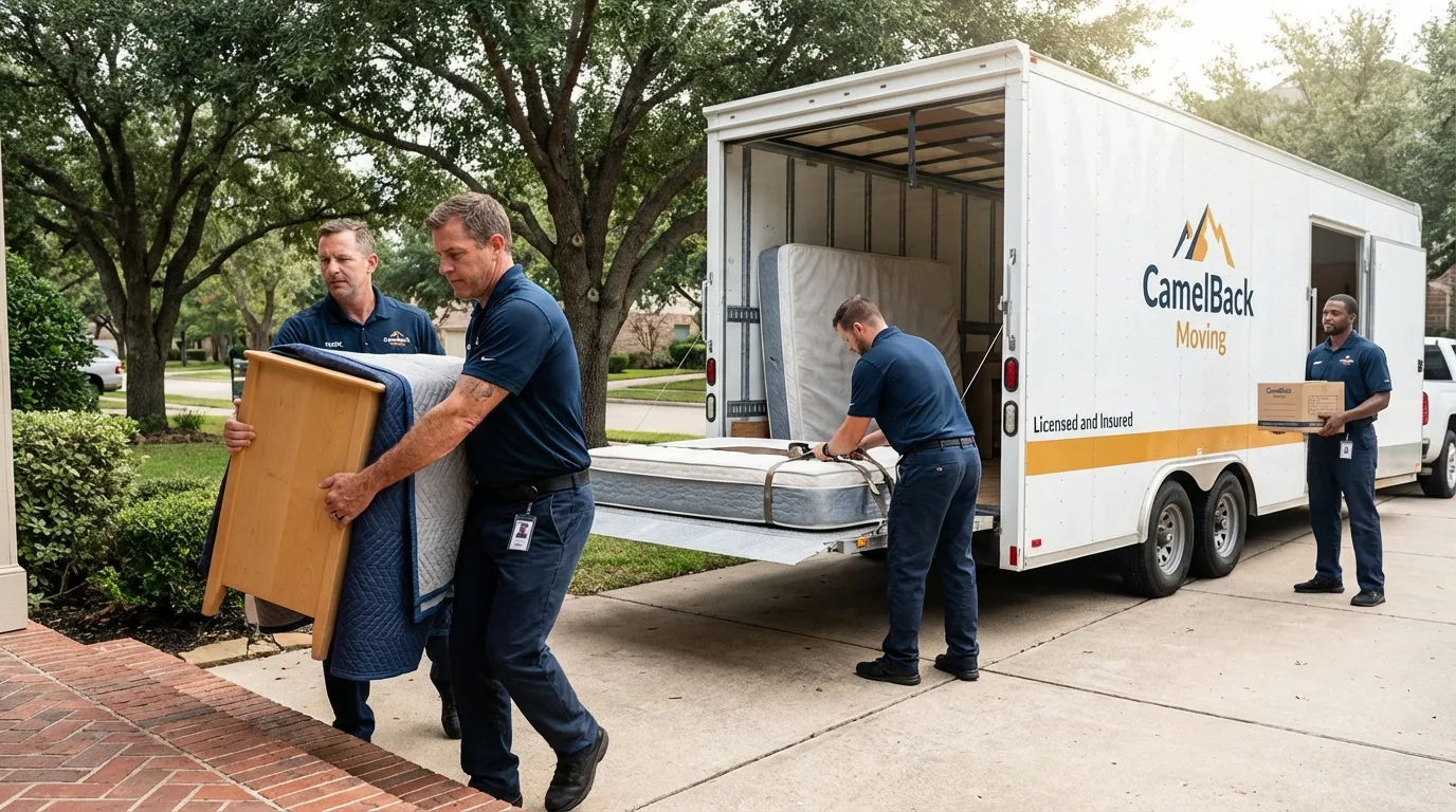 Crew loading residential truck for cross-state move from Mediapolis, IA